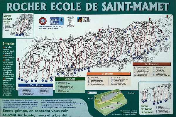 tableau récapitulant les différentes voies d'escalade du rocher de saint mamet