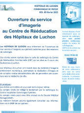 Ouverture du service d'imagerie au Centre de Rééducation des Hôpitaux de Luchon - communiqué de presse du 9 février 2023 des Hôpitaux de Luchon